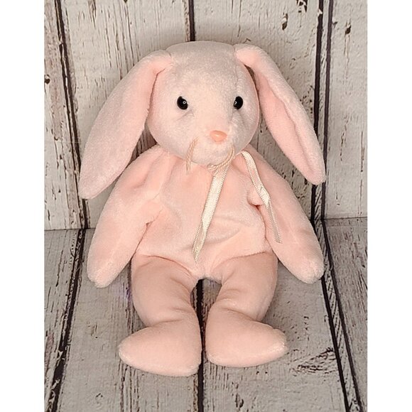 7" 1996 Vintage Ty Beanie Babies Pastel Pink Hoppity Bunny Rabbit Plush Beanbag - Picture 1 of 4